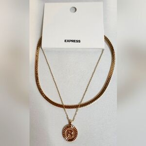 Express Necklace Set NWT Gold Initial Coin "R" Feminine Girlhoodcore